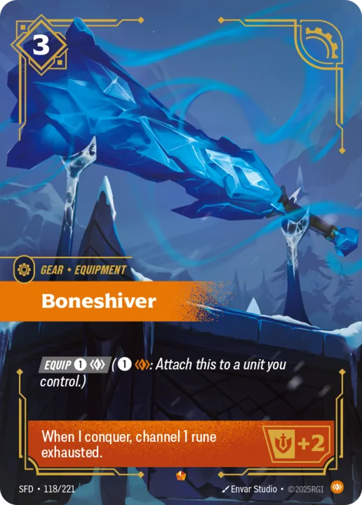 Riftbound Gear: Boneshiver. [Equip] [1][C] ([1][C]: Attach this to a unit you control.)