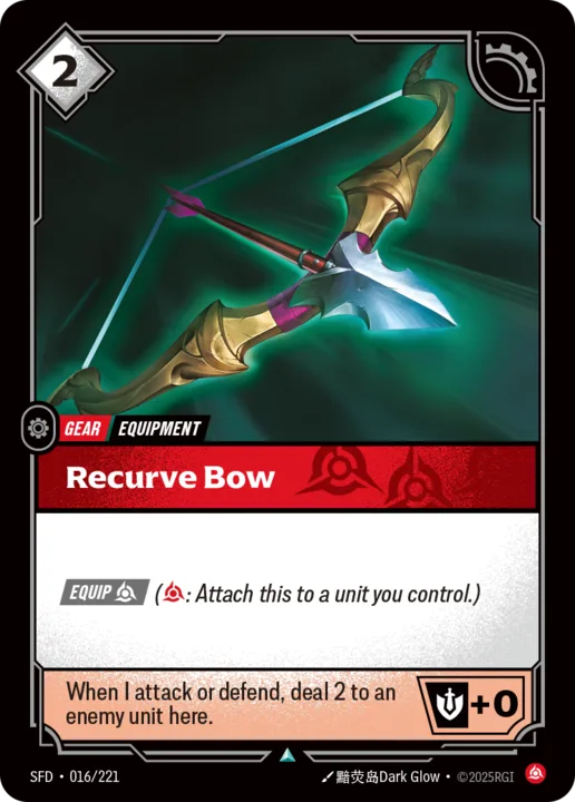 Riftbound Gear: Recurve Bow. [Equip] [C] ([C]: Attach this to a unit you control.)